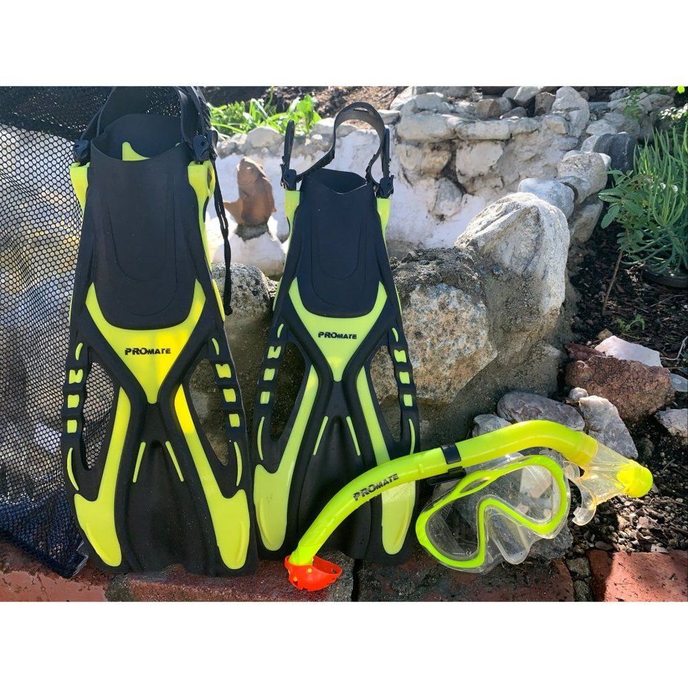 PROMATE Junior Snorkeling Scuba Diving PURGE Mask DRY Snorkel Fins w/ Mesh Bag